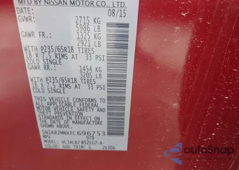 2015 Nissan Pathfinder S from USA, damaged, VIN 5N1AR2MNXFC696753